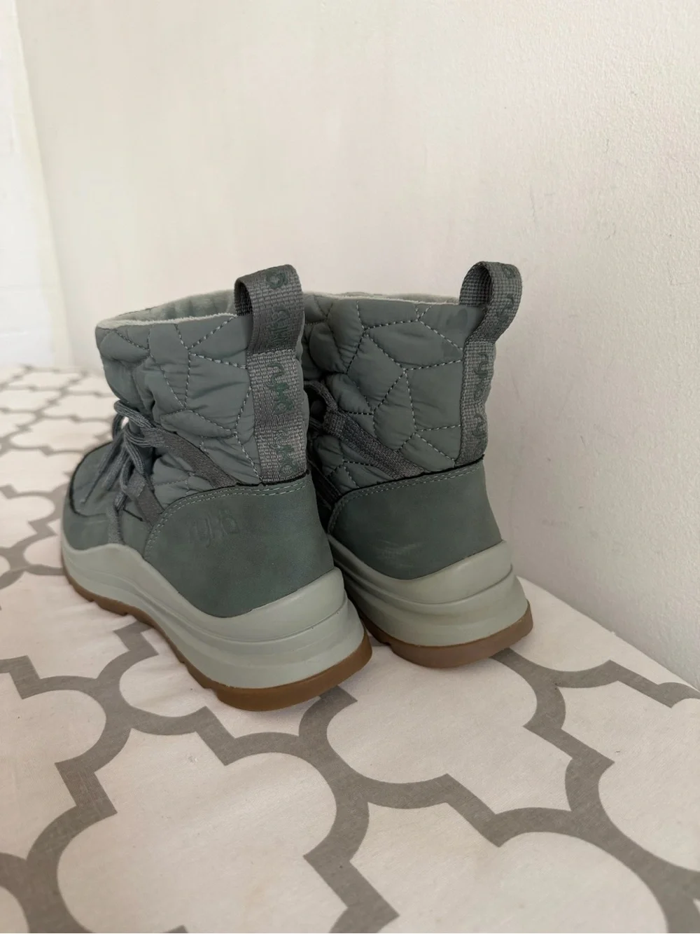 Ryka Quilted Lace-Up Ankle Boots in Sage Green with Brown Sole